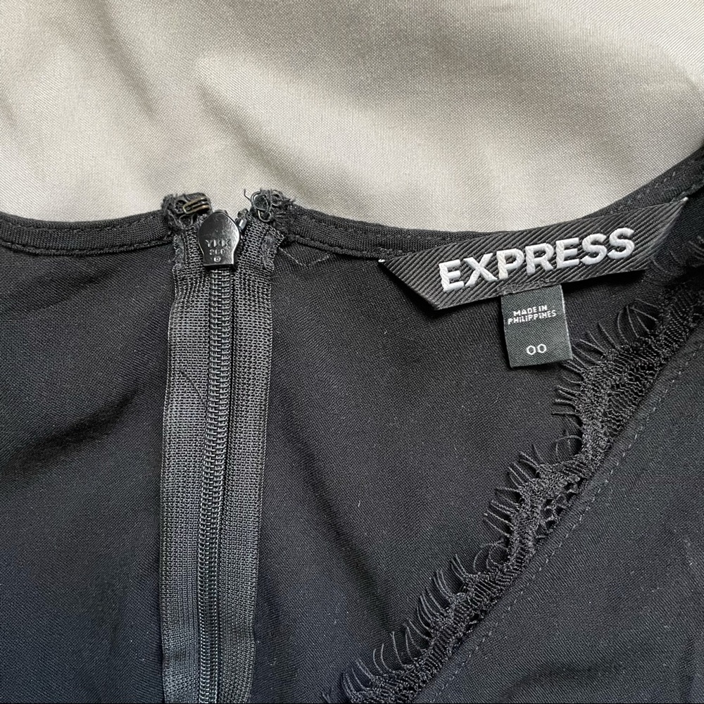 EXPRESS Lace trim surplice skort romper - Black - Picture 4 of 7